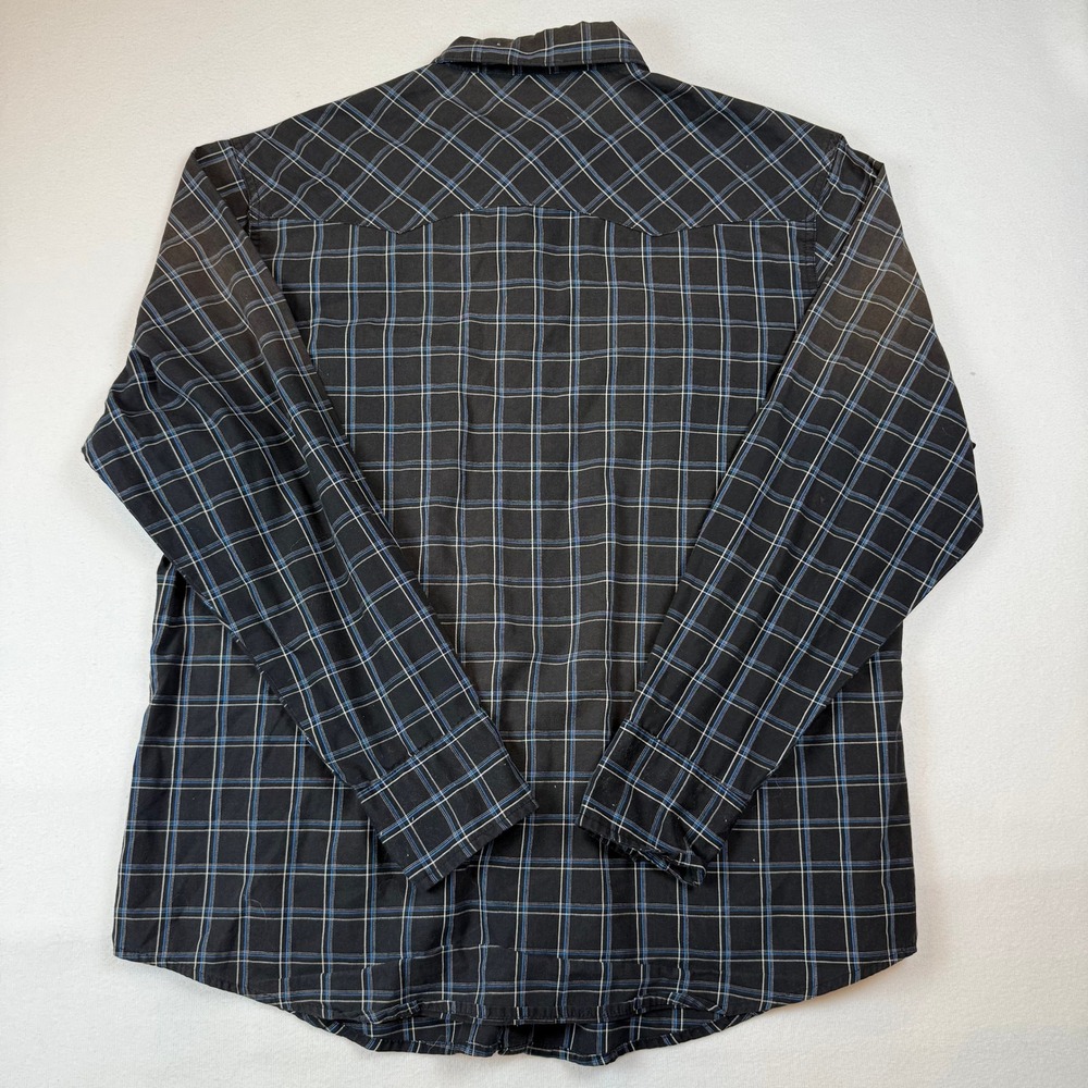 Wrangler Wrancher Men XL Black Blue Plaid Pearl Snap Western Shirt Long Sleeve - Picture 5 of 7